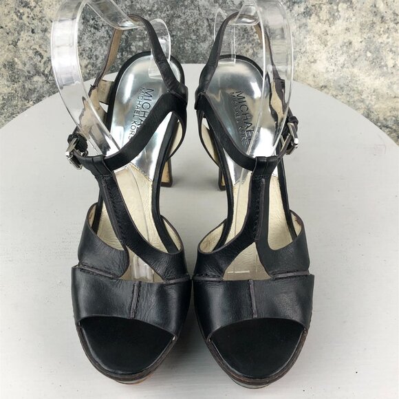 MMK MICHAEL MICHAEL KORS Women's 8.5M Black Leather Platform High Heel Sandals - Picture 7 of 14